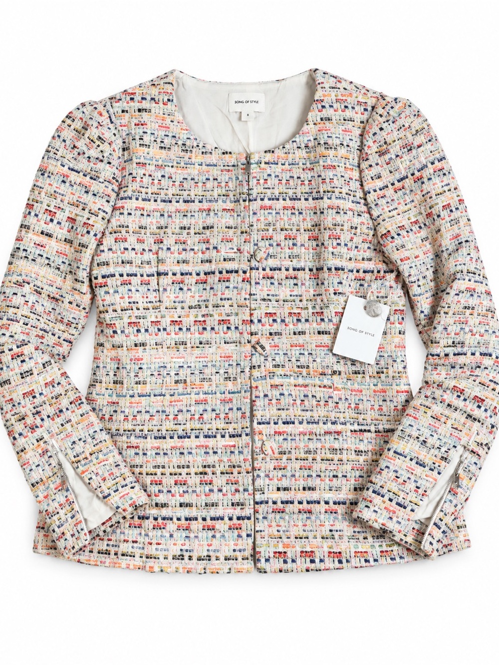 Song of Style Elma Tweed Jacket Size S Rainbow Multi Puff Sleeve NWT